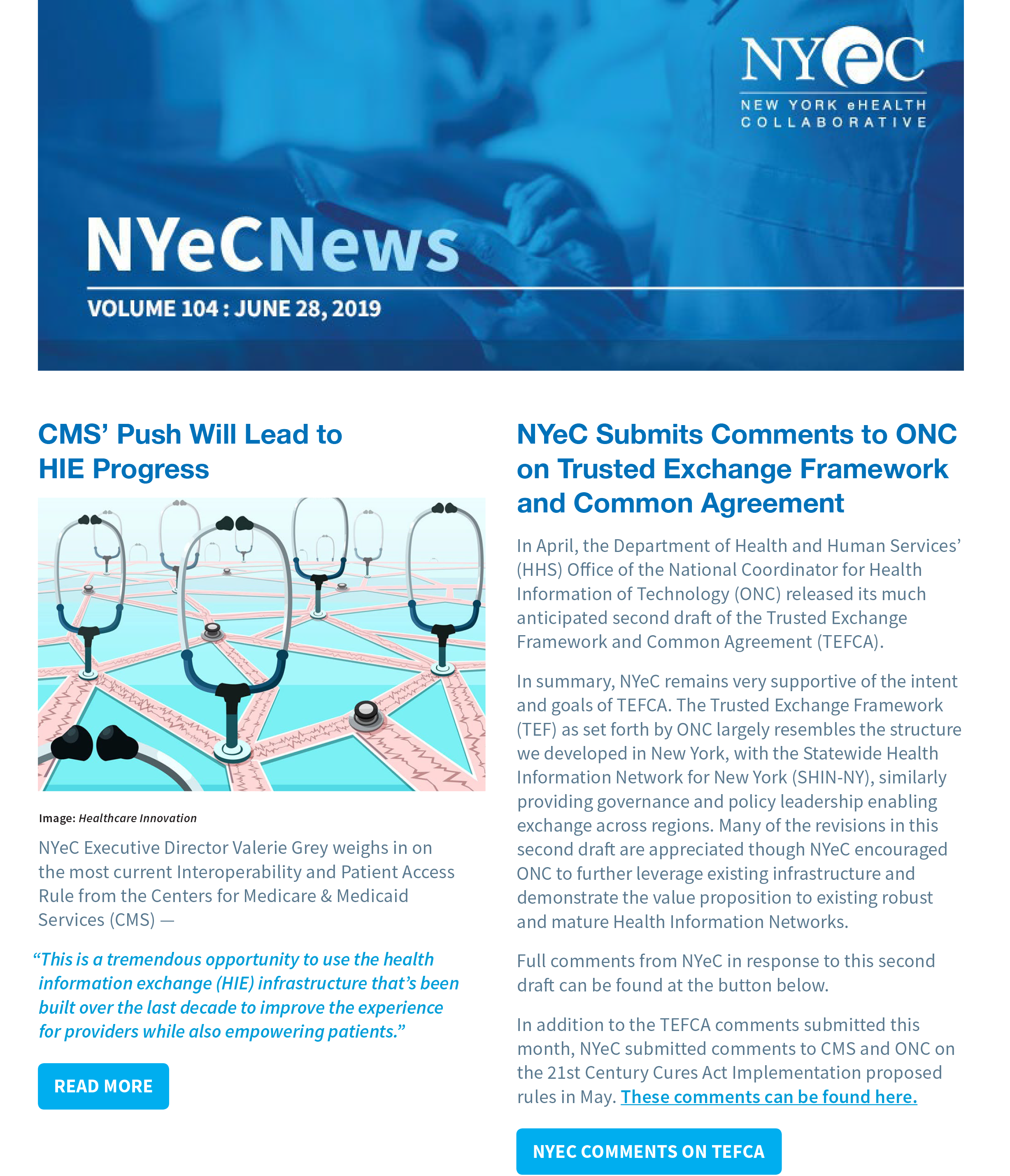 Cover of the 104th Volume of NYeC News - June 2019